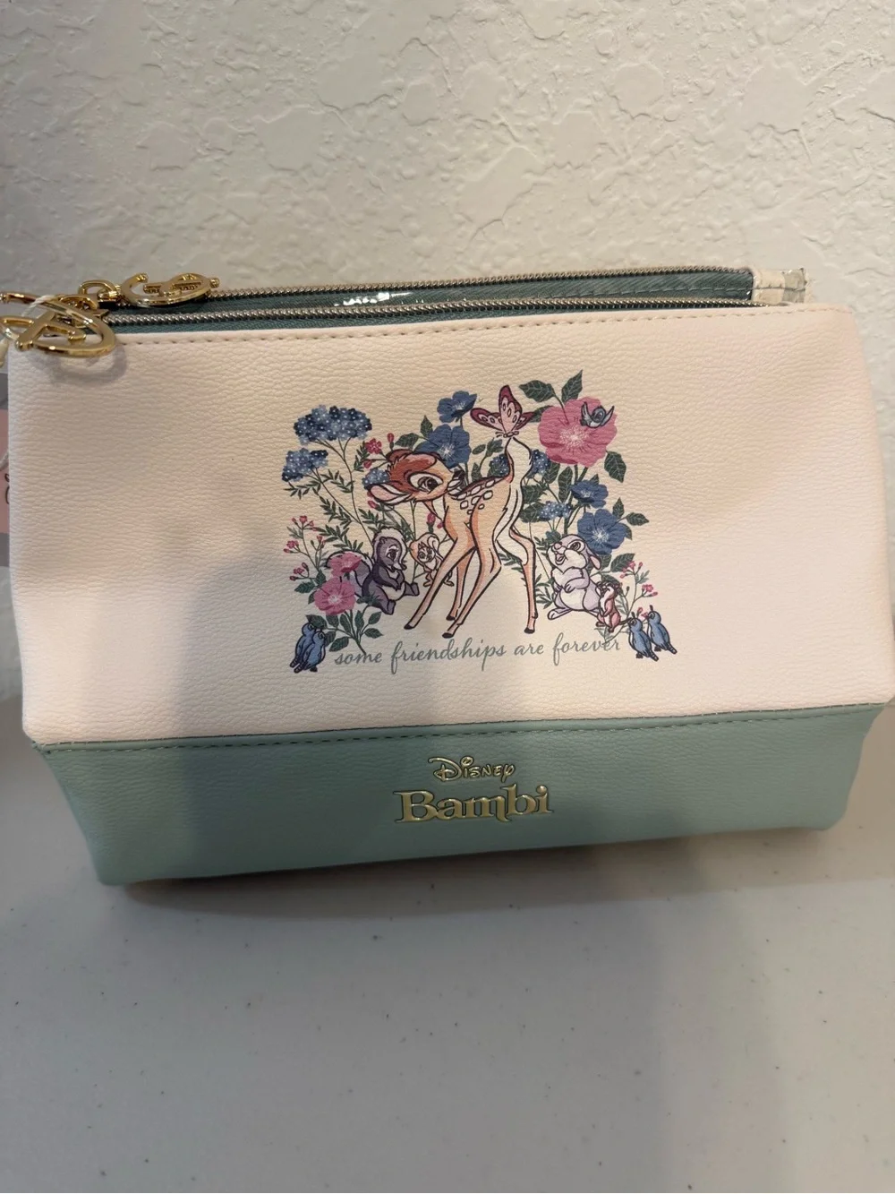 New womens Disney Bambi Floral Cosmetic Pouch in Blush and Sage bundle